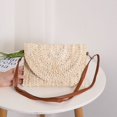 thumbnail image 3 of Xiao Hua Bolso de hombro tejido para mujer, bolso de mano y neceser, elegante bolso de playa de verano, 28 x 2 x 18 cm (caqui)., 3 of 4