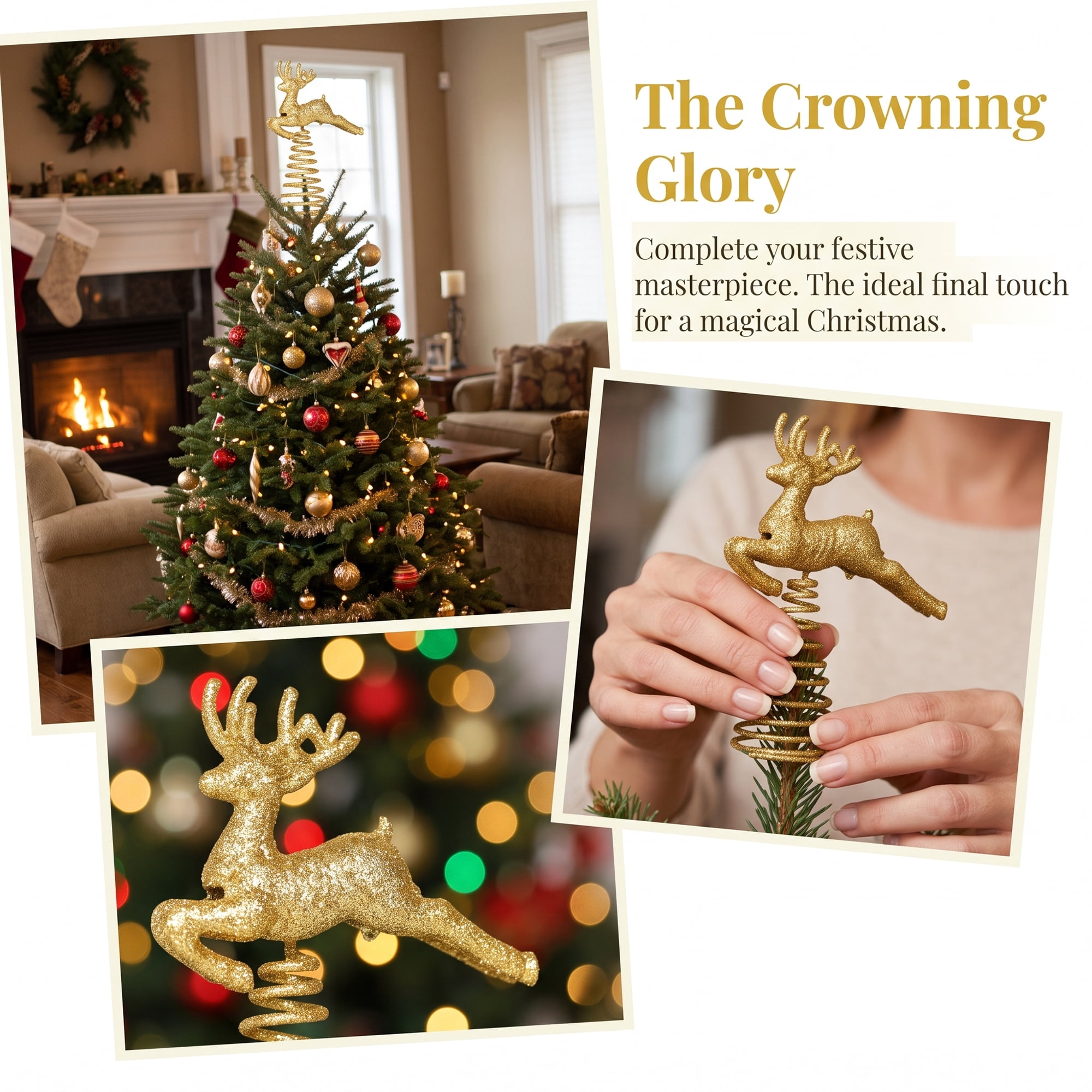 Unique Bargains Glittering Reindeer Herald Luxury Radiant Canopy Diadem Gold Deer 5.9"