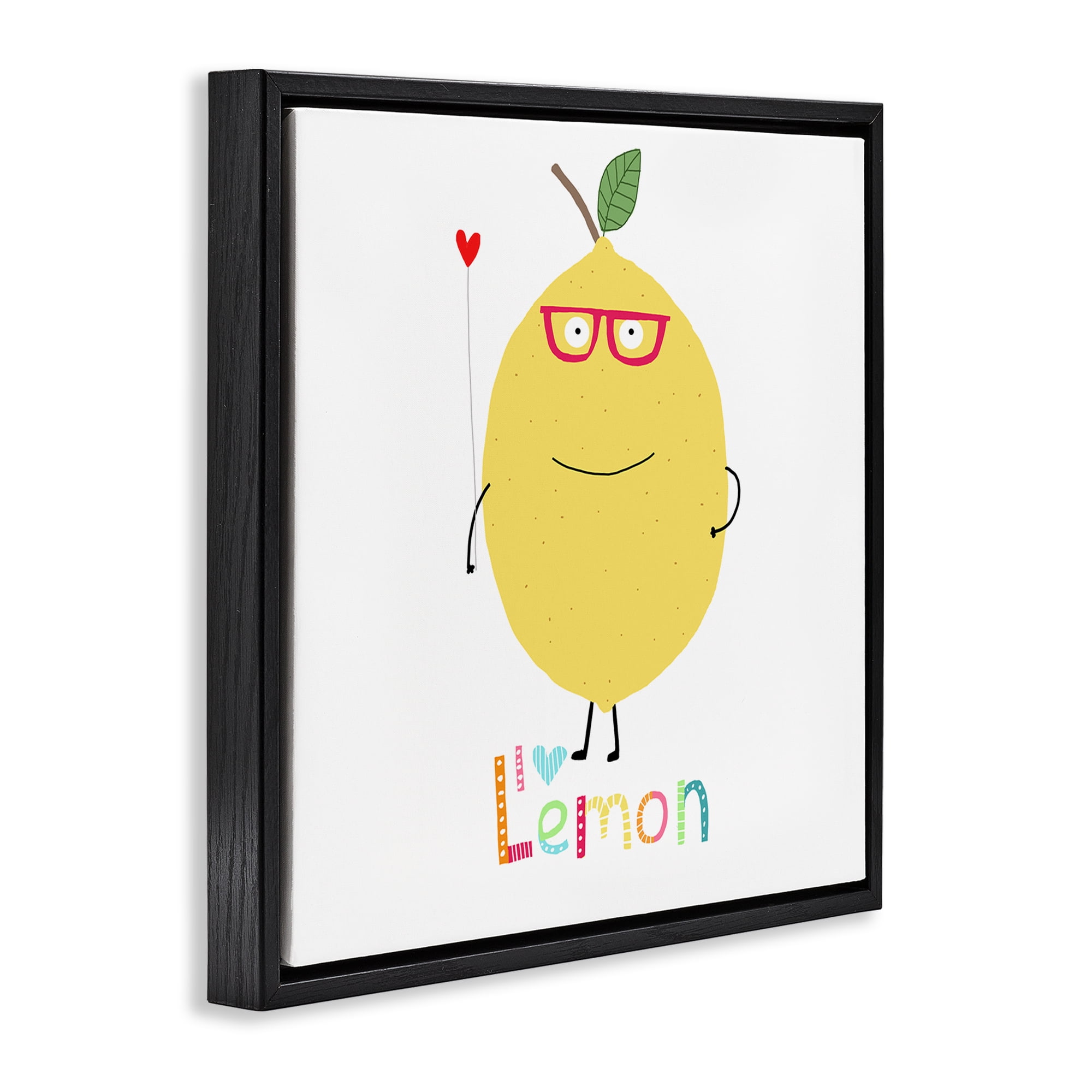 Stupell Industries Fun Smiling Lemon Food & Beverage Painting Black Floater Framed Canvas Art Print Wall Art, 25 x 25