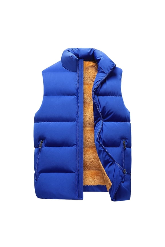 Men's Lightweight Puffer Vest Jacket Sleeveless Zip Up Vest Quilted Down Water-Resistant Windproof Vest Jacket Stand Collar Winter Warm Puffy Casual Outerwear for Travel Running Outdoor,Blue 3XL