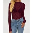thumbnail image 3 of FreshPretty Lace Tops for Women See Through Mesh Top Crew Neck Long Sleeve Fitted Sheer Party Club Outfits Fall Fashion, 3 of 9