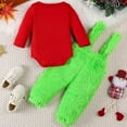 thumbnail image 5 of Edvintorg 3-12 Months First Christmas Baby Bodysuit Cute Letter Print with Romper Overalls Sets Crew Neck Furry Suspender Pants Set Baby Clothing, 5 of 6