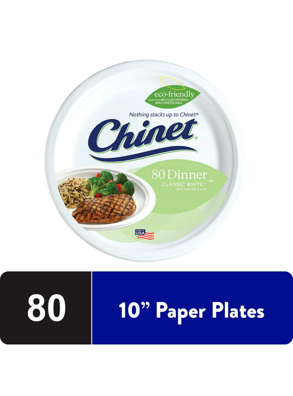 Chinet Classic Premium Disposable Paper Plates, 10 3/8", 80 Count