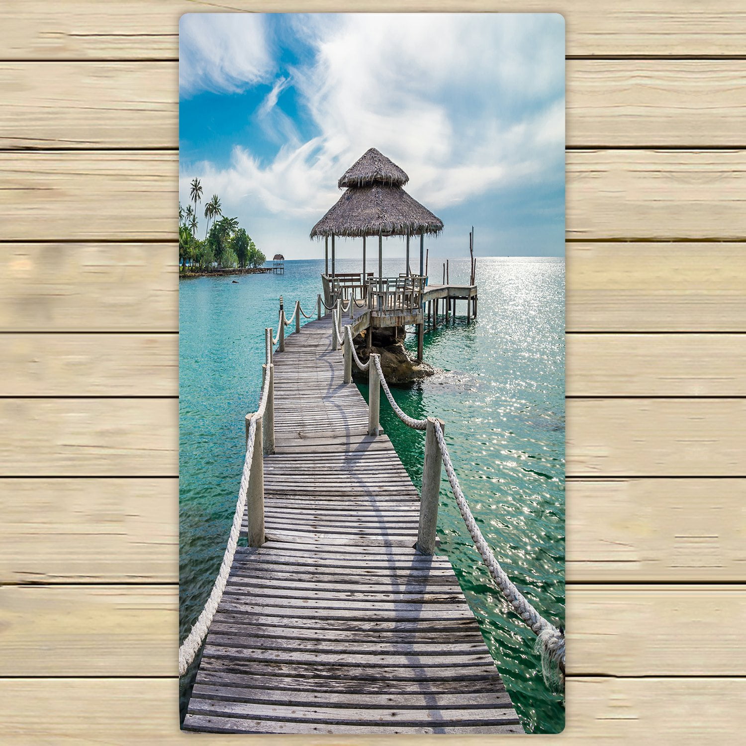 PHFZK Ocean Theme Towel, Long Wooden Bridge in Beautiful ...