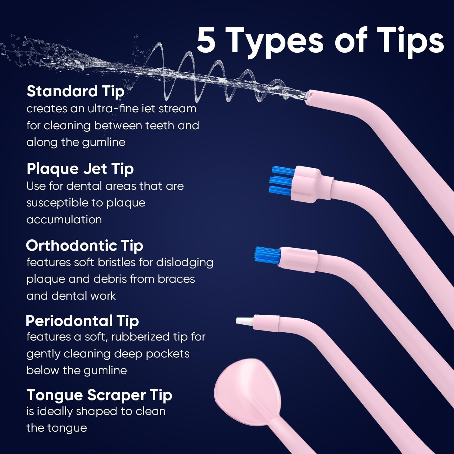 MySmile LP211 Portable Water Flosser Cordless for Teeth Braces, Oral Irrigator, Electric Water Dental Picks, 5 Modes, 8 Jet Tips, Travel Bag, Pink