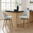 thumbnail image 4 of Classical Gray White Fabric Swivel Counter Stools with Wood Legs, Set of 2, Barstools in Dining Room, 4 of 14