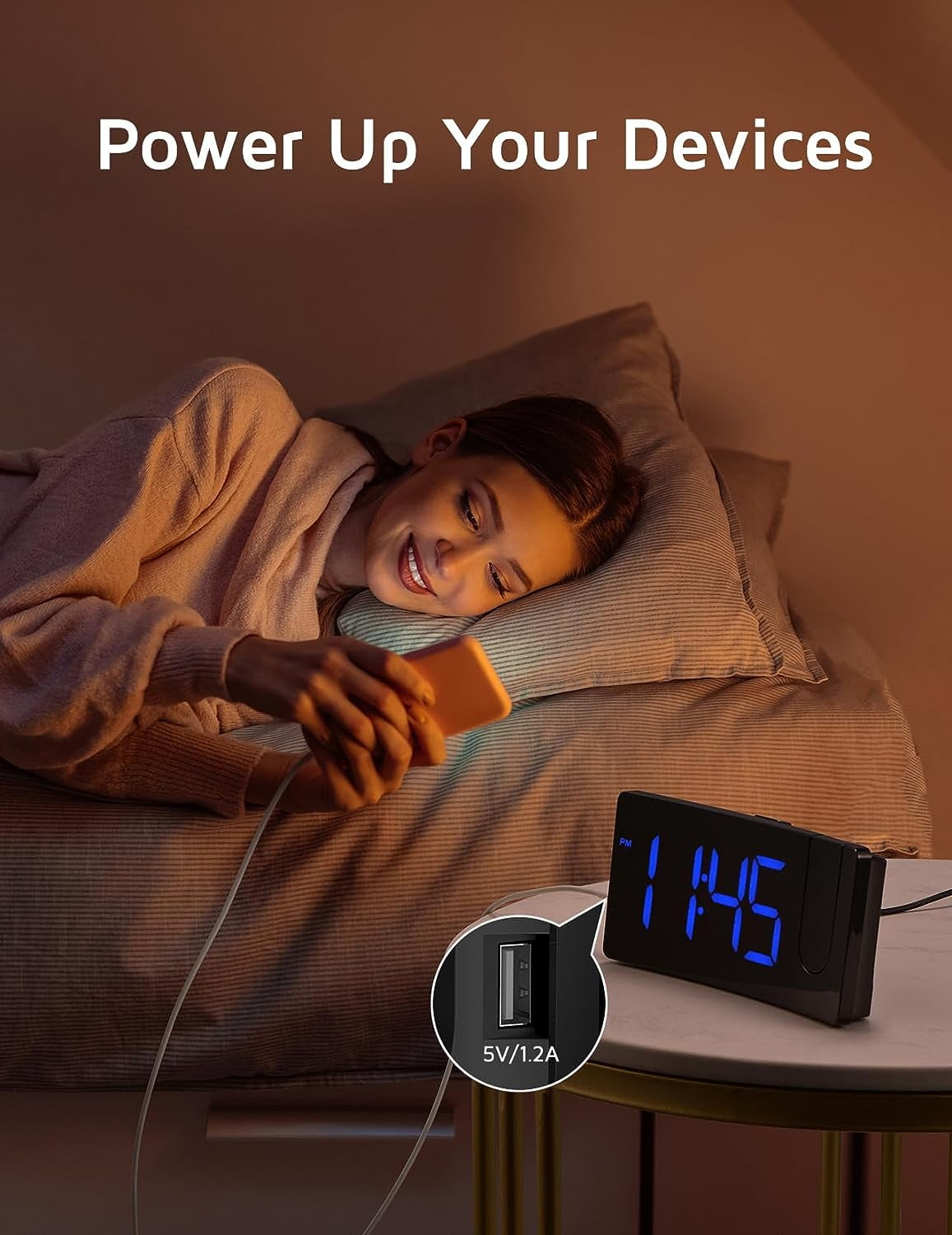 Mpow Projection Alarm Clock, Digital Clock with 180° Rotatable Projector, 3-Level Brightness, Progressive Volume, USB Charger, Battery Backup, 9mins Snooze, 12/24H, Digital Alarm Clock for Bedroom
