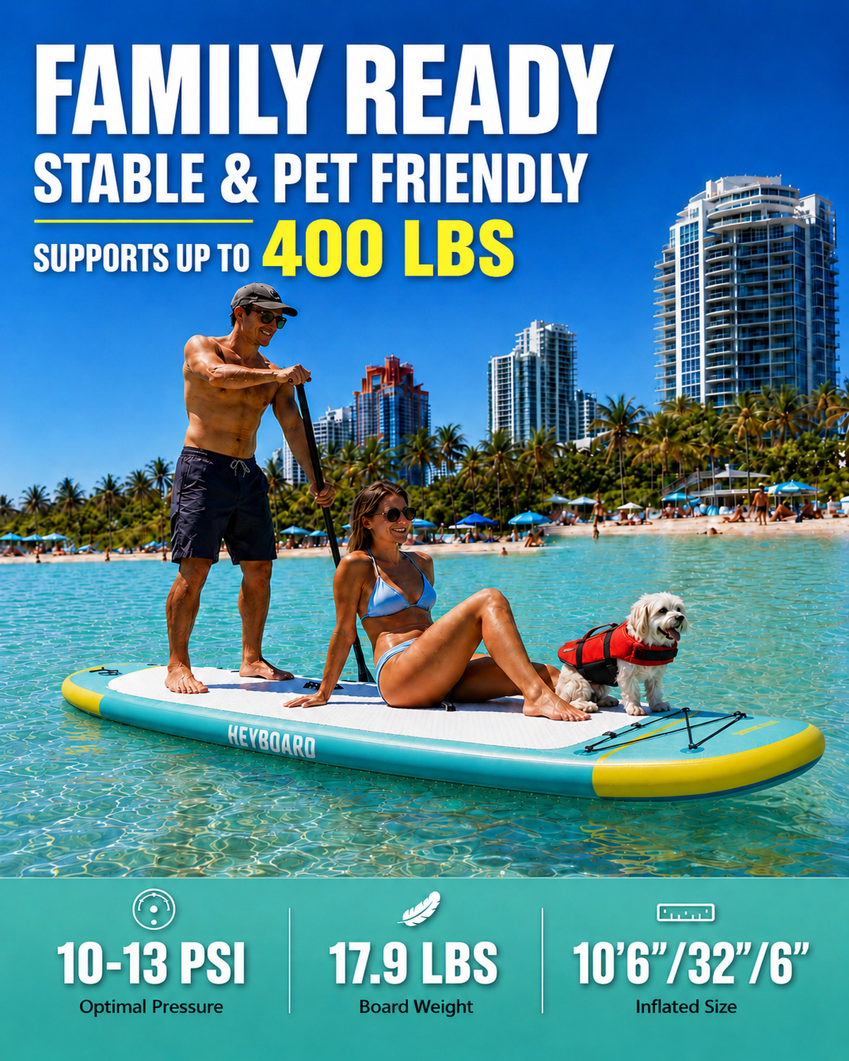 10'6" Inflatable Stand Up Paddle Board for Adults, Non-Slip EVA, Camera Mount, Mint Green