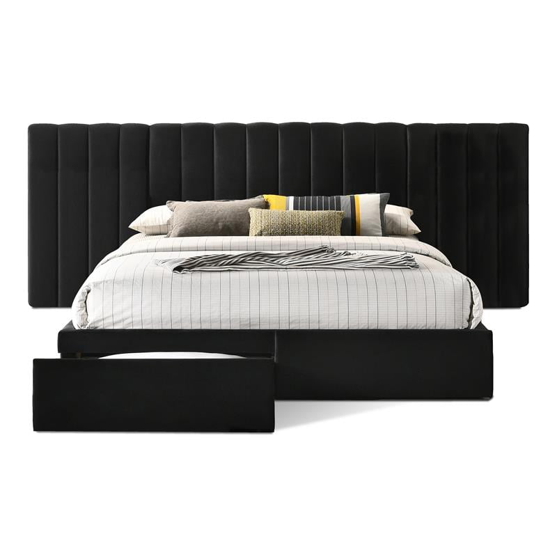UptownModern Solid Wood/Velvet King Headboard with Footboard in Black