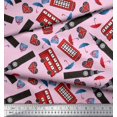 thumbnail image 2 of Soimoi Rayon Crepe Fabric Bus,Telephone Booth & London Clock Tower Architectural Print Sewing Fabric Yard 46 Inch Wide, 2 of 3