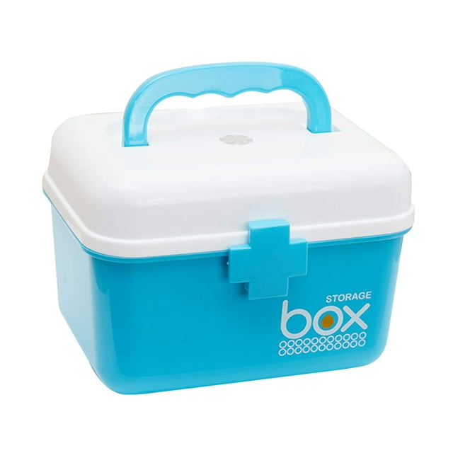 EeaseCA Pill Storage Box Organizer First Aid Kit Box with Removable Tray & Handle Family Emergency Kit Storage Organizer - Size S (Lake Blue)