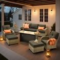 thumbnail image 3 of Vcatnet 9 Pieces Patio Fire Pit Sets, Outdoor Patio Conversation Furniture Set, Wicker Sectional Sofa with Swivel Glider Chairs and Ottoman, Black, 3 of 10