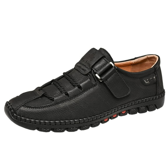 Men's Casual Fashion Loafers Knitted Laces Breathable Rubber Comfortable Business Light Driving Leather Shoes Black 9 US