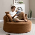 thumbnail image 5 of Miniyam 54" Modern Round Lounge Chair, Corduroy Accent Chair with 3 Pillows, No Assembly Required, for Living Room, Bedroom(Orange), 5 of 9