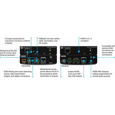 Atlona - Avance™ 4K/UHD HDMI Extender Kit with Ethernet, Control, and Bidirectional Remote Power - Black