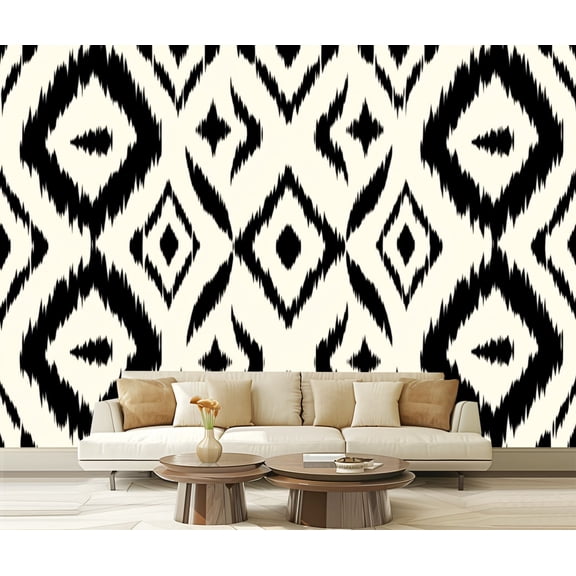 Peel and Stick Wallpaper Ikat geometric folklore ornament Modern Art Wall Mural Decor Self Adhesive and Removable 69in x 98in