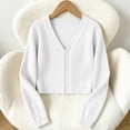 thumbnail image 5 of TGSLY Ribbed Knit Cropped Cardigan for Girls Soft V Neck Zip Up Long Sleeve Sweater Causal Solid Color Fall Winter Outerwear with Thumbholes 14-15 Years, 5 of 8