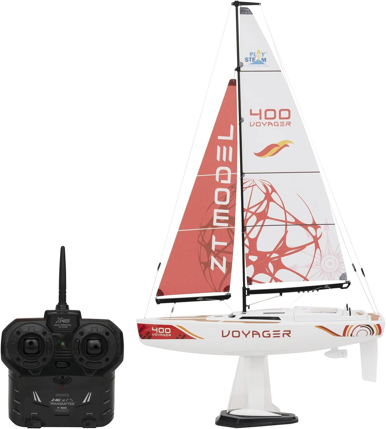 Playsteam Voyager 400 Motor-Power RC Sailboat 26 in - Red