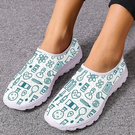 Colorful Nurse Medical Loafers For Female Cartoon Nurse Shoes Summer Comfortable Breathable Mesh Shoes Slip On Shoes