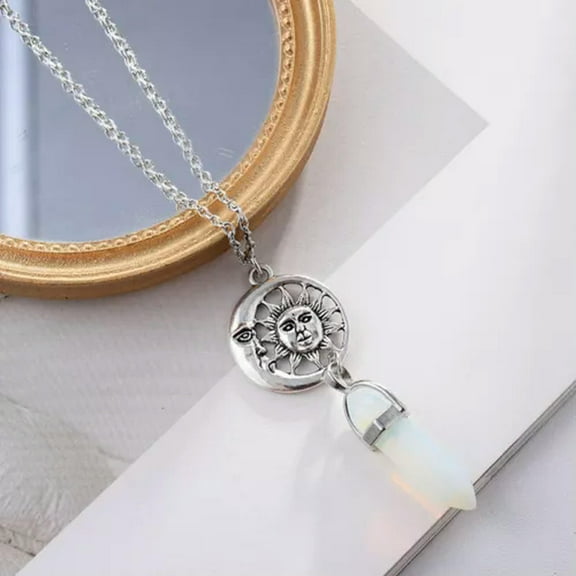 HOOUN Natural Gemstone Crystal Quartz Healing Pendulum Pendant Chakra Chain Necklace-22#White Hexagonal Crystal