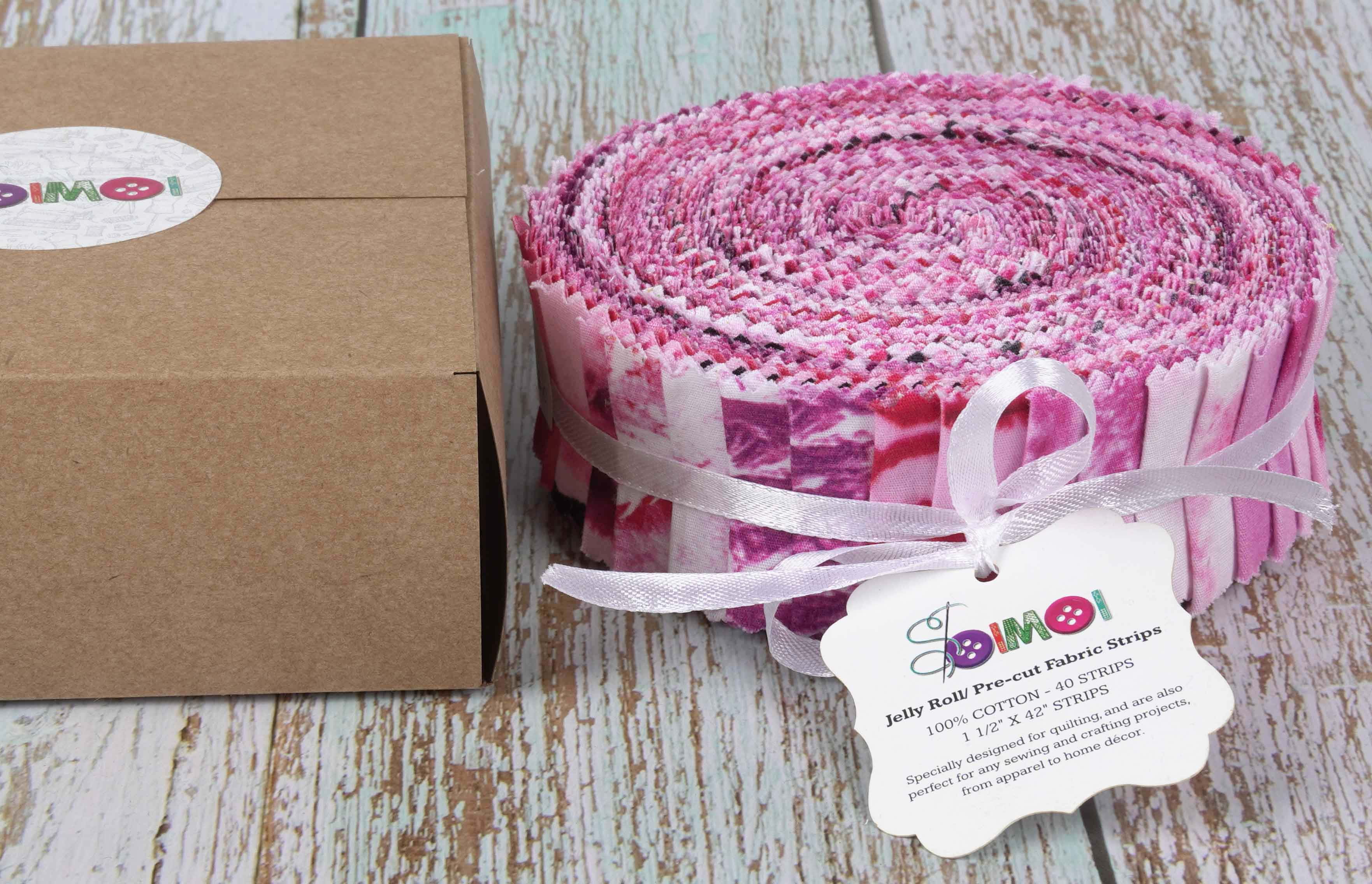Soimoi 40Pcs Tie Dye Print Precut Fabrics Strips Roll Up 1.5x42inches Cotton Jelly Rolls For Quilting - Purple