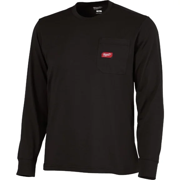 Milwaukee 606B-L Men's Large Black GRIDIRON Cotton/Polyester Long-Sleeve Pocket T-Shirt