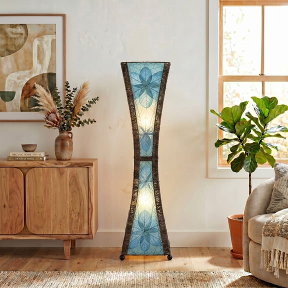 Eangee Home Design Hourglass Large Floor Lamp, Shade Made Of Jackfruit Leaves, 13x13x48 Inches