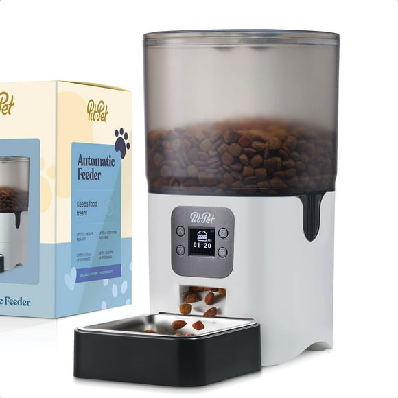 Distributeur Automatique de Nourriture pour Chat Intelligent - Distributeur de Nourriture pour Chat Fiable de 6 L avec Écran LcD pour une Configuration Facile - Contrôle des Portions Distributeur Automatique de Nourriture pour Chien avec Sac Dessicant Garde la Nourriture Sèche Fraîche - Enregistreur Vocal 10s