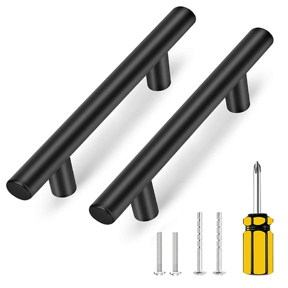 6 Pack Cabinet Handles Drawer Pulls for Kitchen Matte Black Stainless Steel, 5" Length ( 3" Hole Center ) Kitchen Cabinet Hardware
