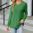thumbnail image 2 of Yuyuzo Women Long Sleeve Tops Round Neck Shirts Button Side Loose Blouses Solid Color Tunic Top, 2 of 4