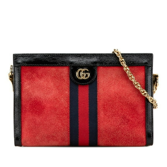 Pre-Owned Gucci Ophidia Sherry Line Chain Shoulder Bag 503877 Red Black Leather Suede... (Good)