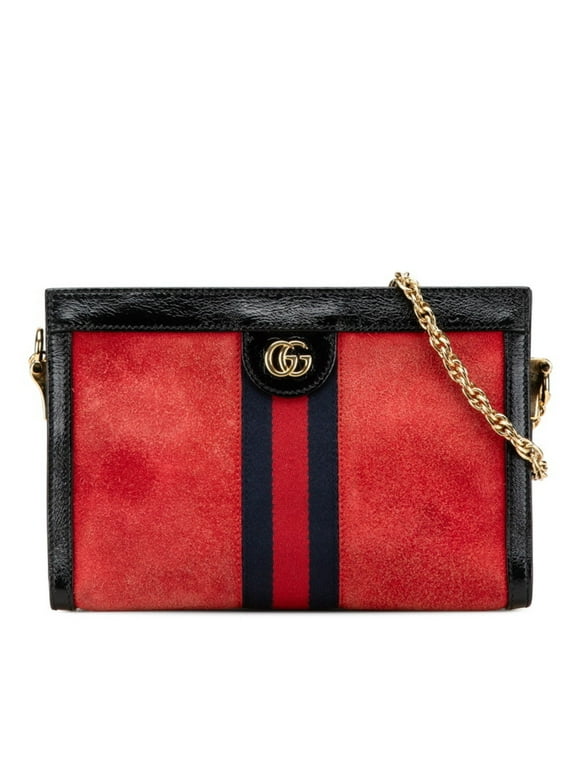 Pre-Owned Gucci Ophidia Sherry Line Chain Shoulder Bag 503877 Red Black Leather Suede Women's...