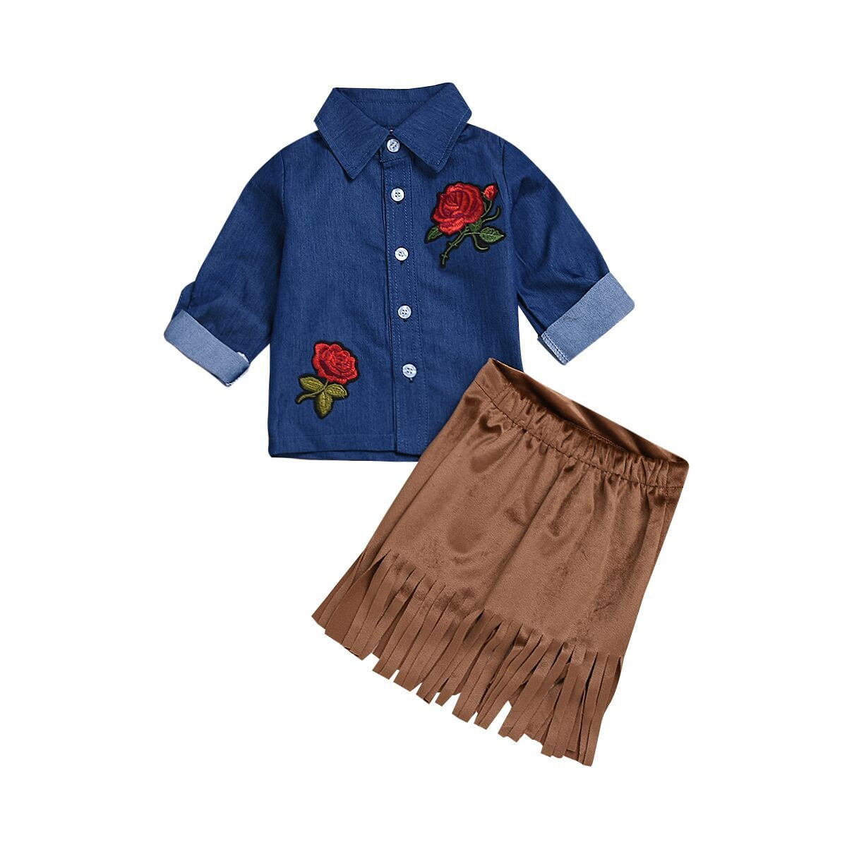 Tutu Dress Sets Toddler Kids Baby Girls Outfits Floral Clothes Denim Shirt Tops 