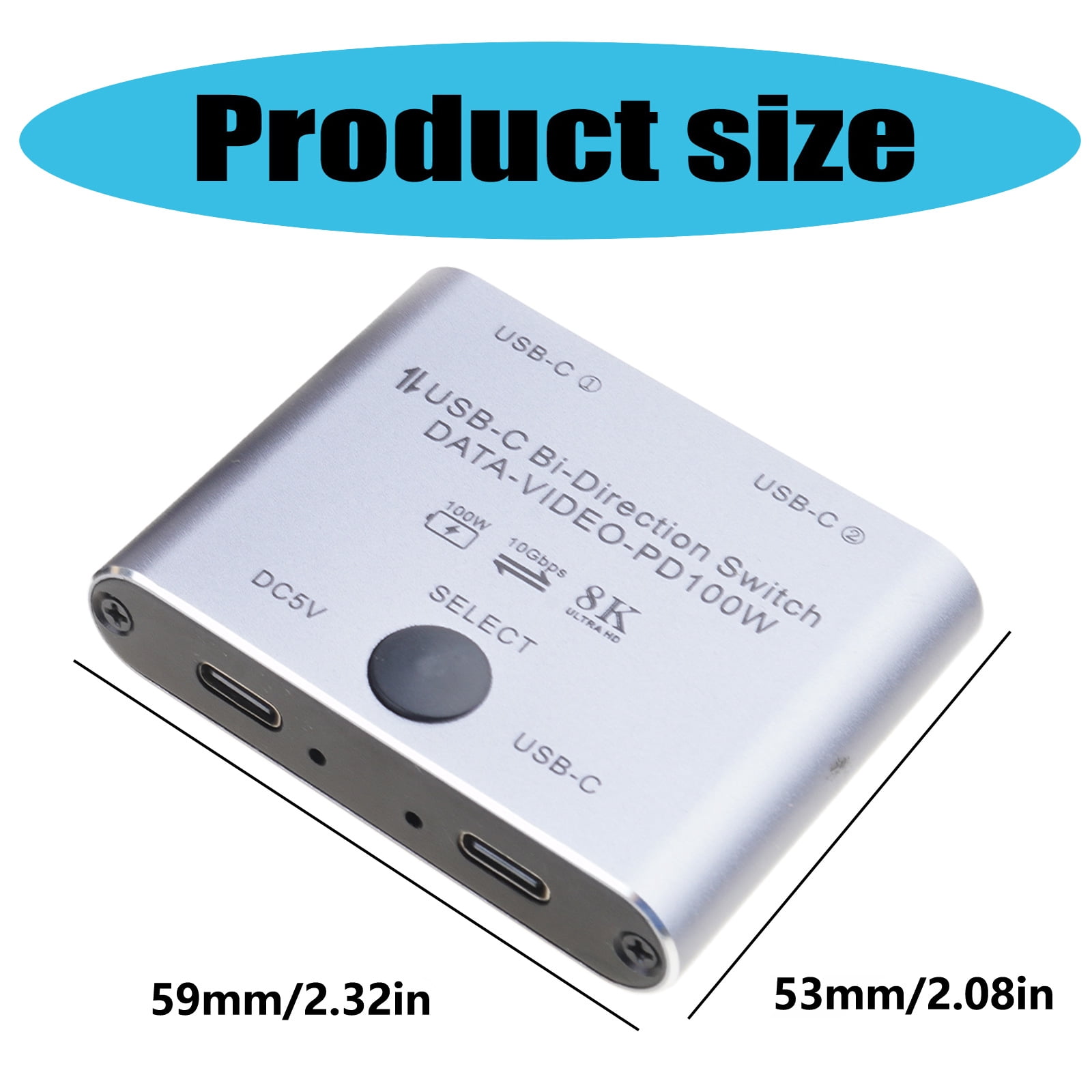8K USB C Switcher Splitter for 2Computer BiDirectional Type C KVM Switcher Support 100W Charging 10Gbps Data Transfer