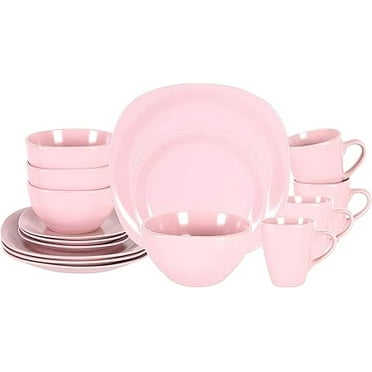 Stoneware Square 16pc Dinnerware Set, Matte Rose