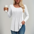 thumbnail image 2 of vigerkar Womens Long Length Sleeve Tops Casual Crew Neck T Shirt Pleated Loose Fit Blouses (White, S), 2 of 7