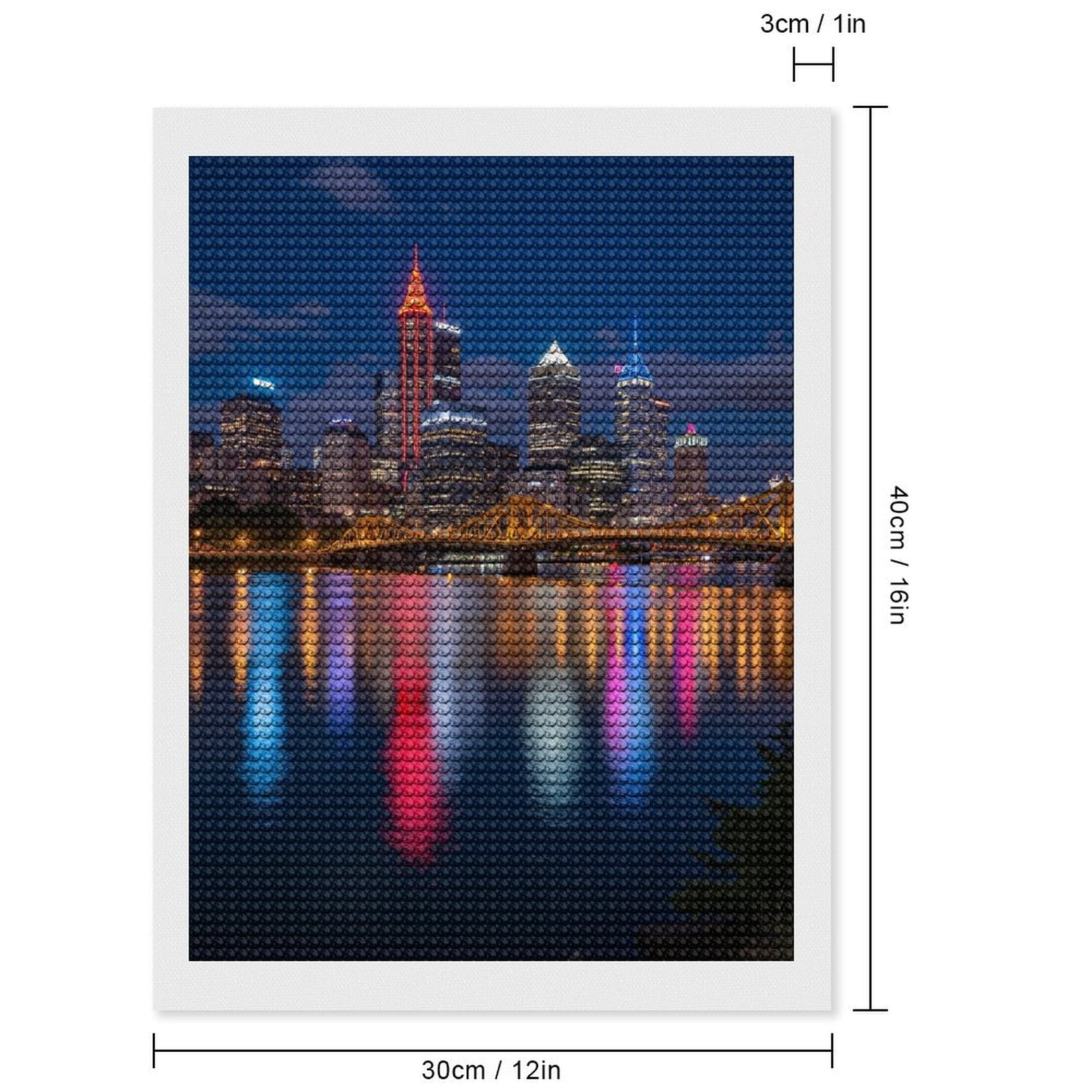 Diamond Art Kits for Adults - City Skyline Night Reflections 5d Diamond Painting for Adults, Diamond Art for Adults Beginners, Frameless Diamond Painting Kits for Adults for Home Wall Decor