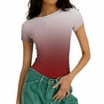 thumbnail image 6 of Olyvenn Womens Basic T Shirts 2026 Summer Crop Tops Short Sleeve Slim Fit Casual Tee Cute Crewneck Y2k Ribbed Striped T-Shirt Watermelon Red XXL, 6 of 6