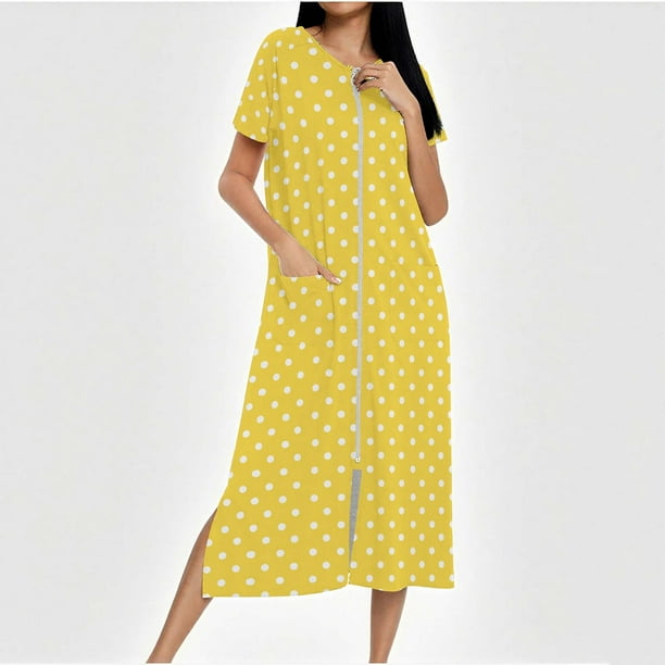 Camisón largo con cremallera para mujer, bata de punto, largo completo, color degradado, con bolsillos