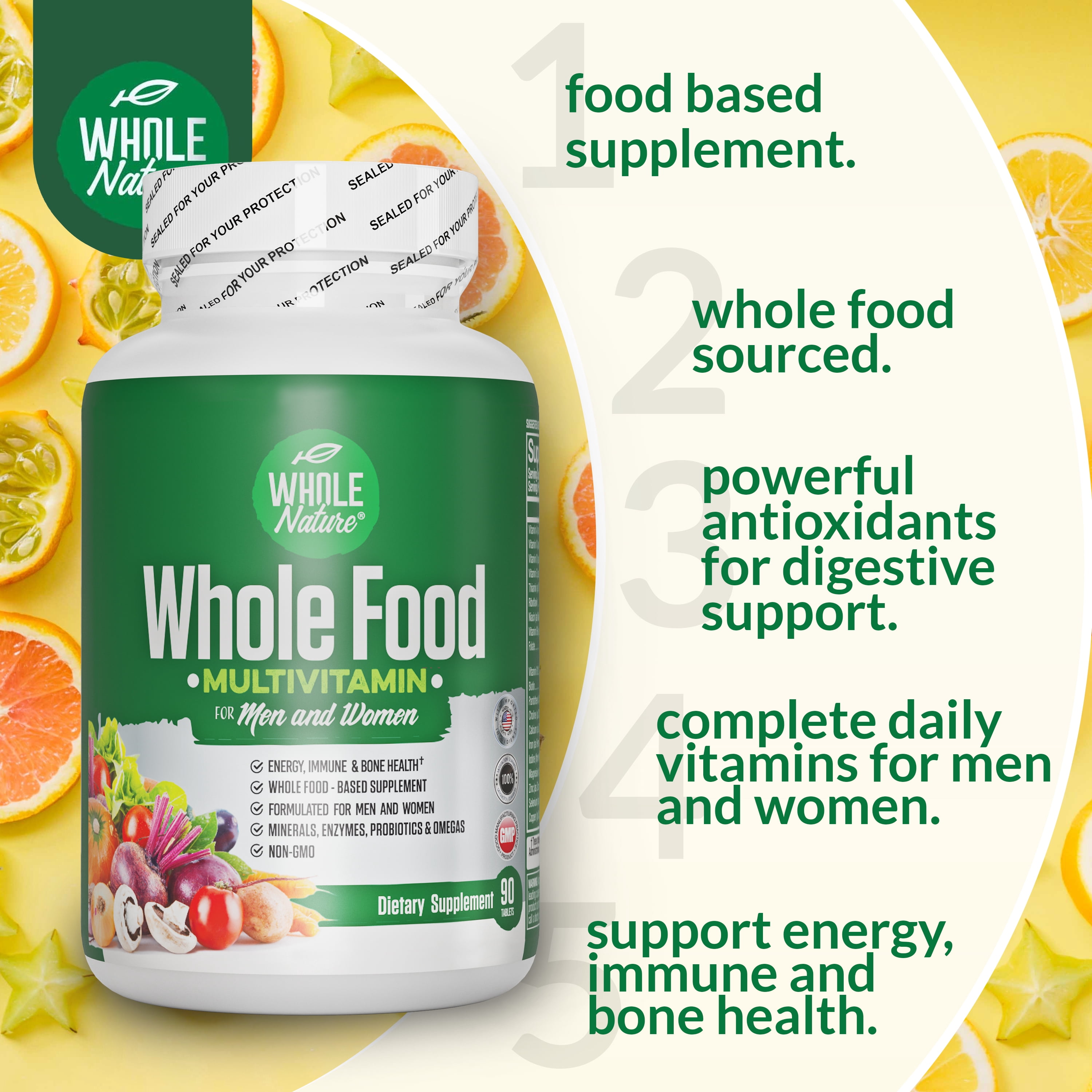 Whole Nature Multivitamin with Probiotics & Omega for Men & Women - Natural High Potency Vitamins