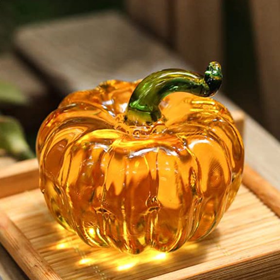 Zexumo Mini Glass Pumpkin Figurines 1.95" Fall Harvest Collectible Figurines for Halloween Thanksgiving Table Mantel Accent Decor (Yellow)