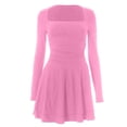 thumbnail image 3 of DHFJKG Women's Square Neck Party Dress Ruffle Hem Mini Dress Ruched Waist Long Sleeve Going Out Date Sexy Comfort Dresses, 3 of 4