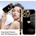 thumbnail image 3 of Compatible with iPhone 15 Pro Max Case Love Heart Plating Electroplate Luxury Elegant Case Camera Protector Soft TPU Screen Protector Shockproof Corner Back Cover -Black, 3 of 12