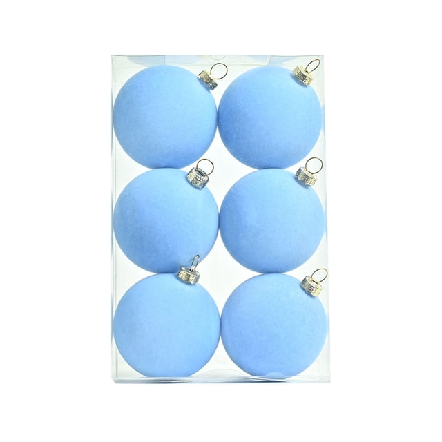6 bolas navideñas de terciopelo flocadas, adornos navideños de plástico, adornos colgantes decorativos para árbol de Navidad, decoración de 2,4 pulgadas
