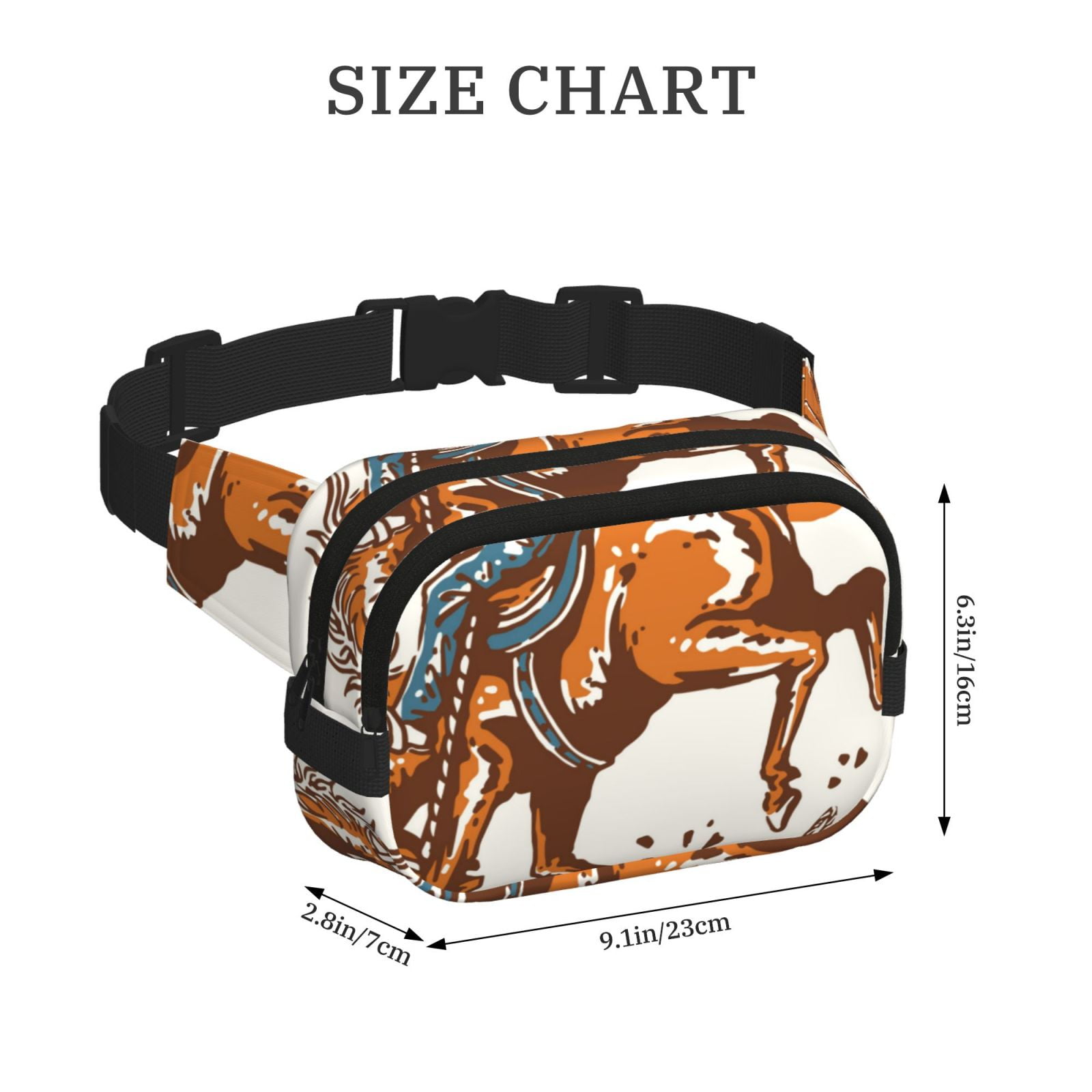 Picia Cowboy Riding Horse Print Square Double-Layer Waist Bag Mini Adjustable Waist Belt Bag Exercise Running Travel Hiking