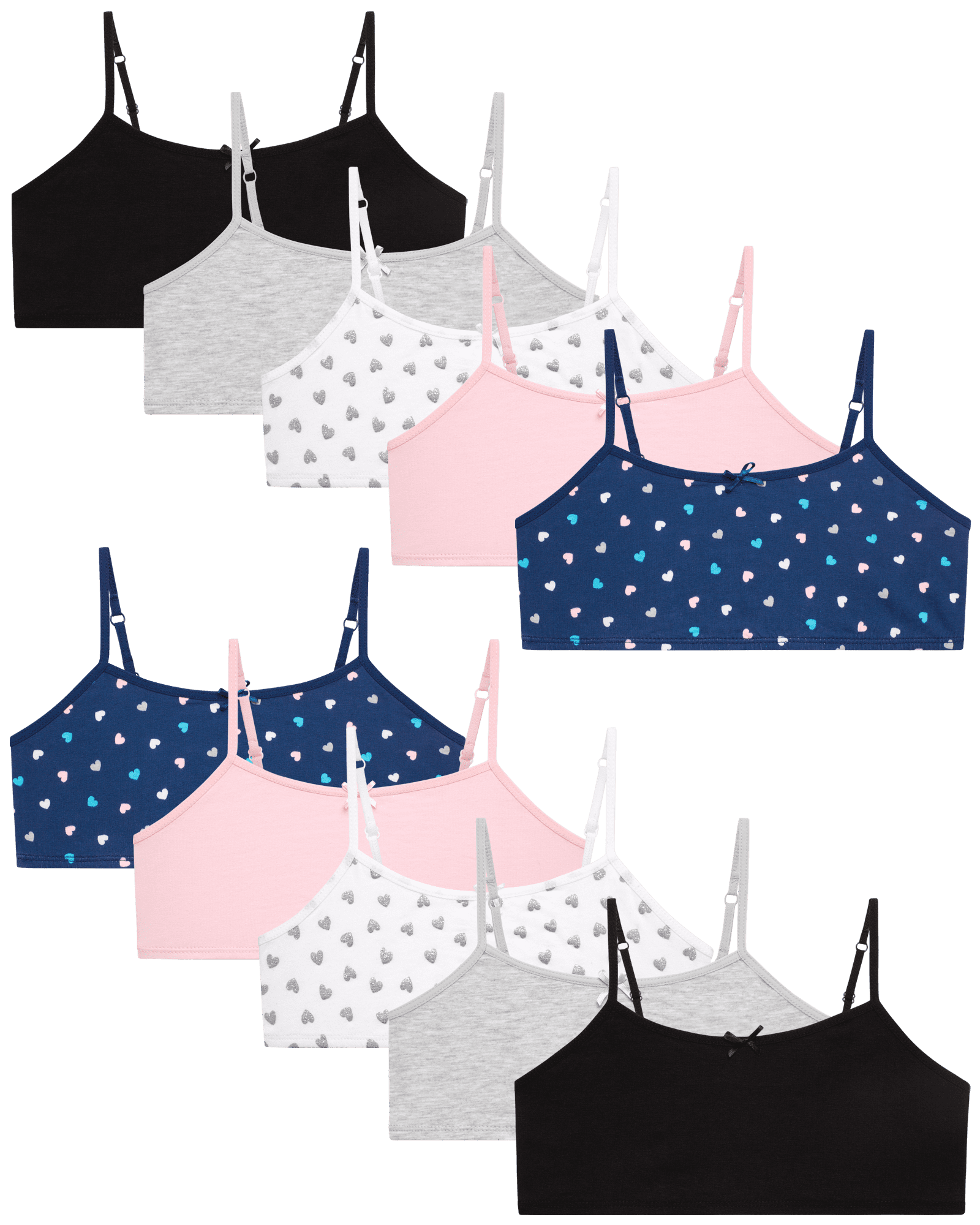 Rene Rofe Girls Training Bra 10Pack Stretch Cotton Crop Cami Bralette, Sizes 714