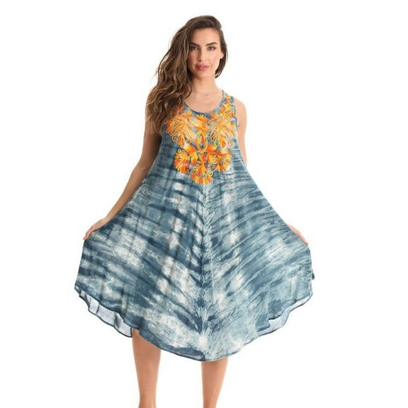 Riviera Sun Sleeveless Umbrella Dresses for Women (Grey Orange, Medium)