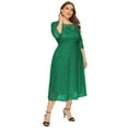 thumbnail image 3 of OBEEII Floral Lace Plus Size Dresses 3/4 Sleeve O Neck Party Wedding Cocktail Swing Midi Dress with Pockets for Women Fashion Clothes, 3 of 6