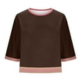 thumbnail image 6 of 3/4 Sleeve Tops for Lady 3/4 Sleeve Tops for Women Lightweight Crewneck Color Block Tee Shirt, Basic Summer Loose Tees Dressy Casual Blouse T-Shirt Brown L, 6 of 6