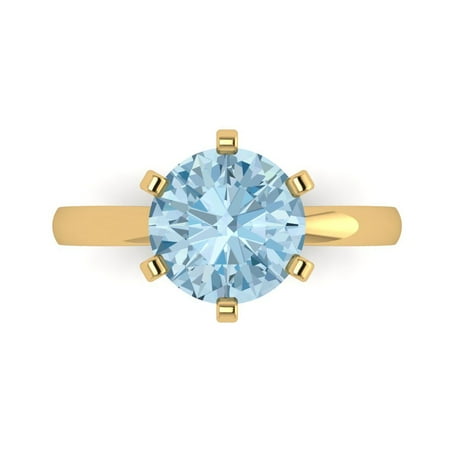 Clara Pucci 14K Yellow Gold 3ct SwissBlueTopaz Solitaire Ring for Women